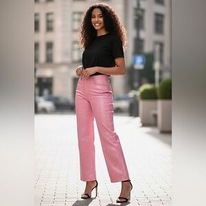 NWT! Alice + Olivia Pink Women Pink Rose Moc Croc Embossed Pants 10